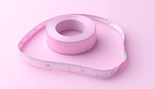 A pink measuring tape on a pink pastel background